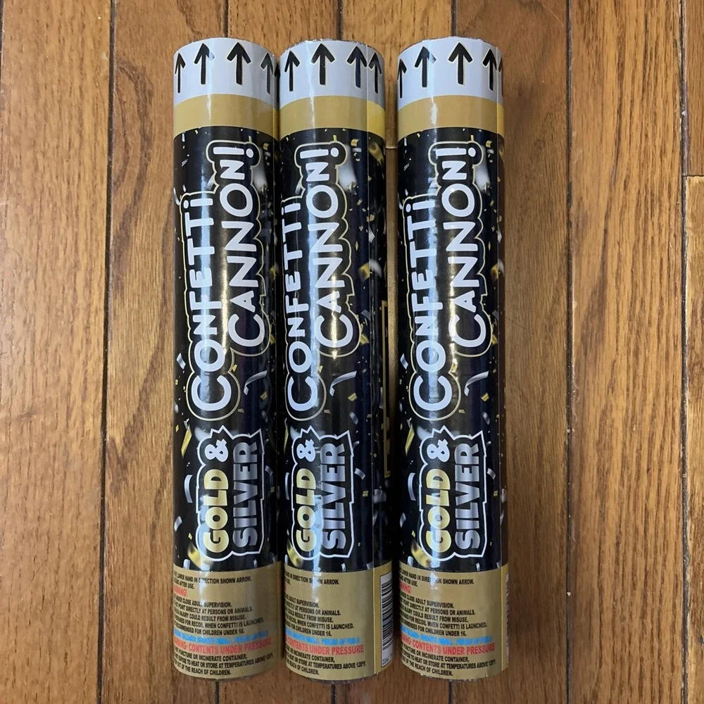 3 Confetti Cannon Poppers Gold & Silver 11